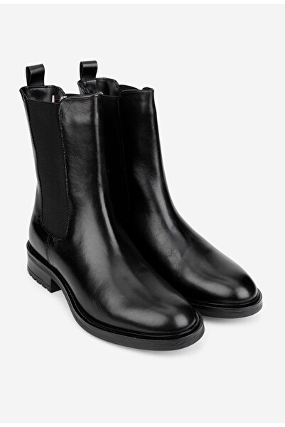Dasha Botine dama negre din piele naturala cu elastic in laterale