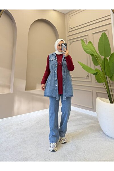 moda4b طقم جينز نسائي من 3 قطع - مجموعة عصرية محتشمة مع جيوب بأزرار n-05542 _...