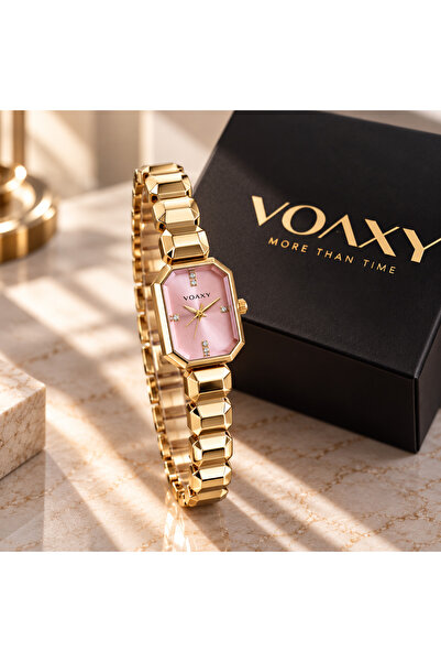 VOAXY Pembe Kadranlı Gold Metal Kordon Kadın Saat - Geometrik Kasa Zarif Şık ...
