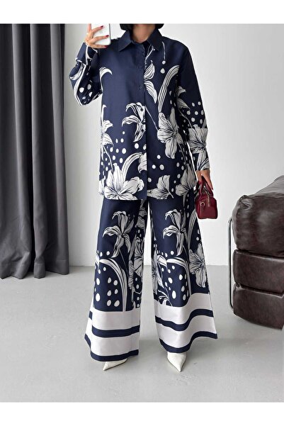 NEW JOURNAL Women's Navy Blue Chokella Fabric Floral and Polka Dot Printed Do...