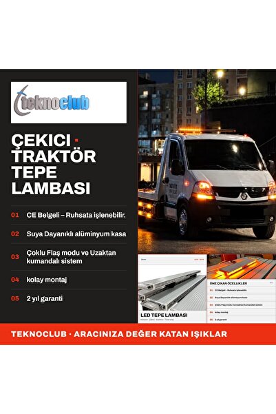 TEKNOCLUB CE Belgeli Oto kurtarıcı & İş makınası & Traktör Tepe Lambası 120 c...