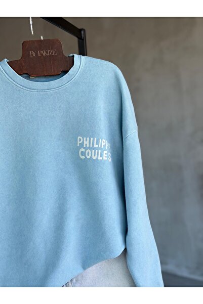 By Pakize Tasarım Taş Yıkamalı Sırt/Kol Figür Baskılı Sweatshirt
