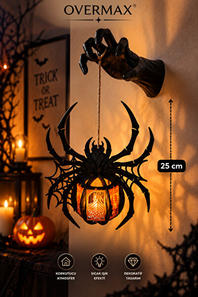 OVERMAX Halloween Duvar Dekoru – 25 CM Işıklı Örümcek ve Duvardan Çıkan El Ta...