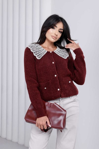 For Angels Lace Collar Buttoned Pocketed Cardigan