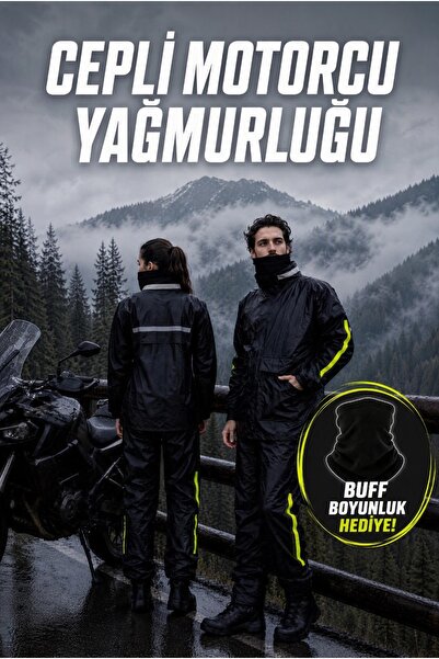 Byoutdo Buff Hediyeli Cepli Motorcu Kurye Yağmurluğu Su ve Rüzgar Geçirmez