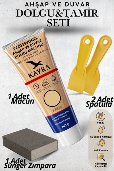 KAYRA LEATHER CRAFT (4'lü) Krem Renk Ahşap ve Duvar Tamir Seti - 200 gr Dolgu...