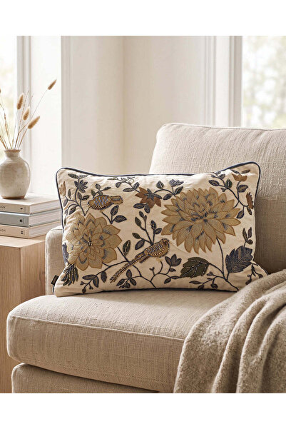 REDTAG Ivory Floral Embroidered Cushion