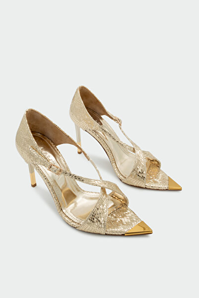 LAMİNTA Ovilla Gold Accessory Detailed Buckle Women's Heeled Shoes - Gold