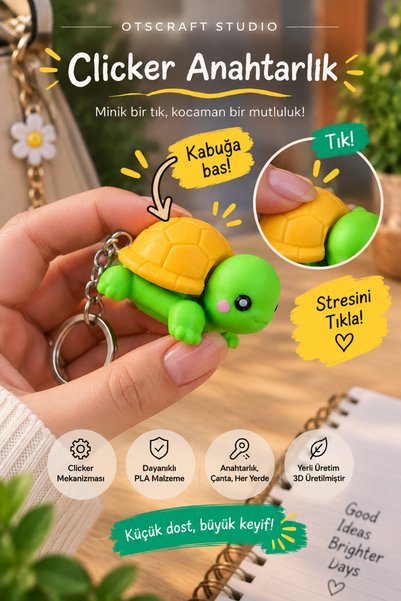 Otscraft Studio Tospik Turtle Clicker Keychain Bag Ornament Fidget Stress Toy