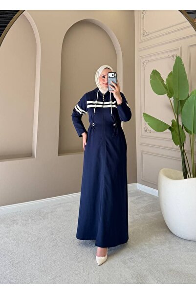 moda4b Women's Hooded Long Coat – Zippered Adjustable Waist Detailed Hijab Ca...
