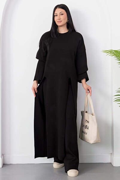 PULLIMM Crew Neck Slit Pants Double Set Pl2611