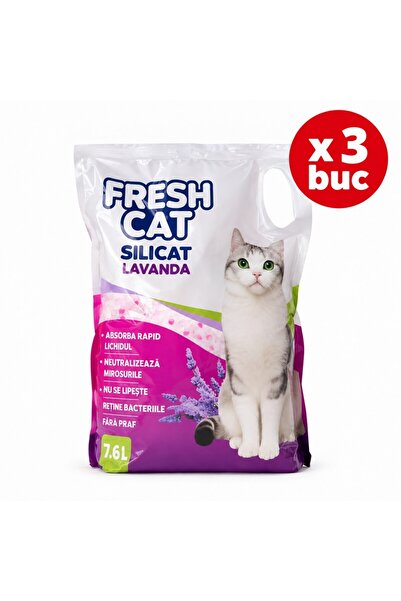 Fresh Cat , ASTERNUT IGIENIC PENTRU PISICI, SILICAT 7.6L LAVANDA - PACHET 3 BUC.