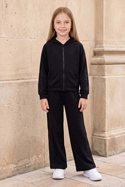 Fulla Moda Glittery Hooded Zippered Girls' 2-Piece Set