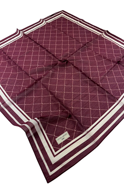 Lesscarves LS2211 Desenli Pamuk İpek Eşarp 90x90 cm 08-Bordo-Beyaz