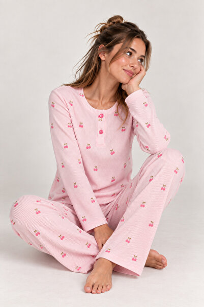 BELLAMER Desenli Waffle Dokulu Gofret Kumaş Pijama Takımı