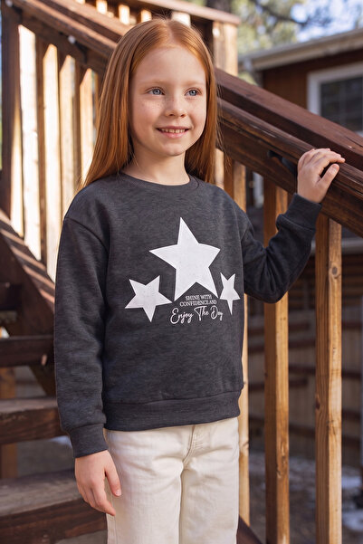 Fulla Moda Hanorac pentru fete cu imprimeu 3 Yarn Stars, cu guler tip ciclism