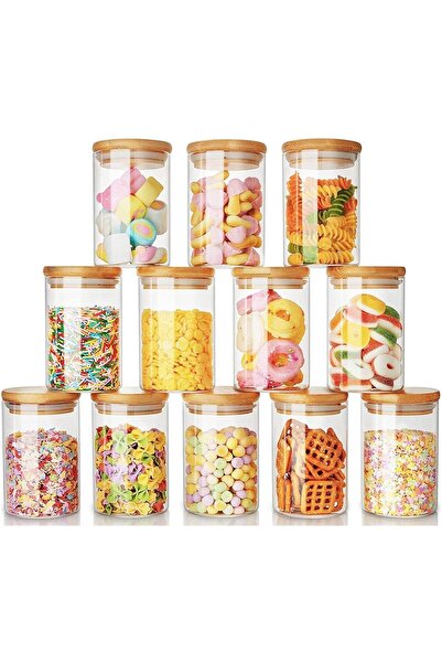 FUFU Glass Jars With Bamboo Lids Set, Glass Jars With Wood Lids 8 oz, Large S...