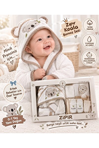 Zıpır Baby 4 Parça Zıpır Koala %100 Desenli Emici Havlu Kumaş Bebek Erkek Bor...