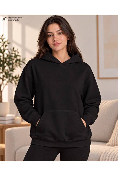 caddekombin Women's Hooded Oversize Sweatshirt - Plain Basic Cotton Sweatshir...