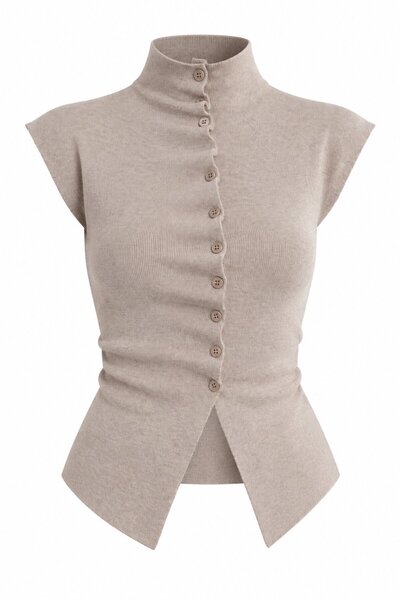 Laluvia Mink Ruffle Buttoned Sleeveless Cardigan - 261018