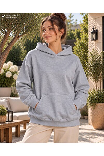 caddekombin Women's Hooded Oversize Sweatshirt - Plain Basic Cotton Sweatshir...