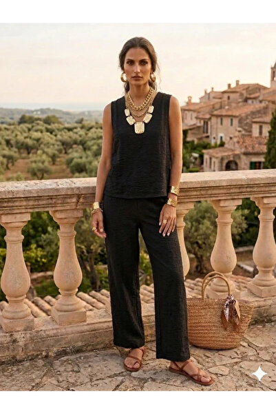 Glamorous Style Γυναικείο Σετ με Αμάνικη Μπλούζα και Παντελόνα