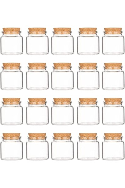 FUFU 20 Pcs Cork Stoppers Glass Bottles 50ml Yogurt Pudding Bottle Mini Mason...