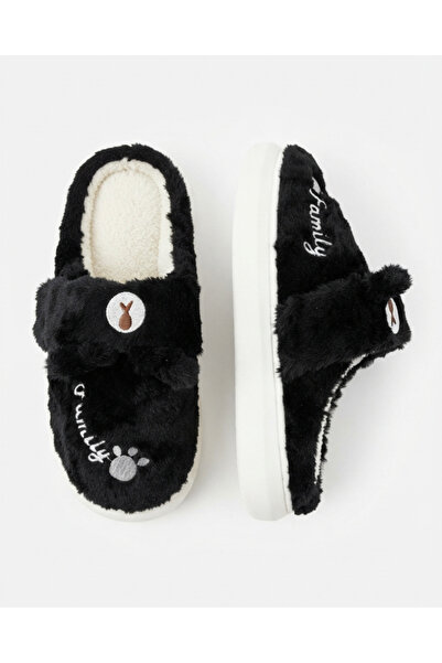 Enes Ayakkabıcılık Women's Written Patterned Fur Warm Home Slippers