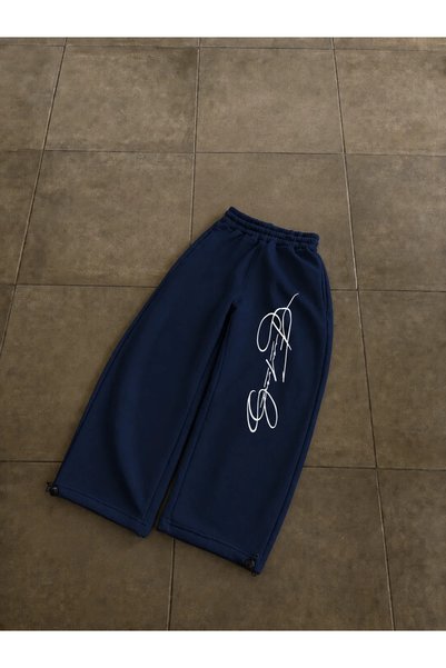 Violon Signature Script Baggy Unisex Sweatpants Navy Blue
