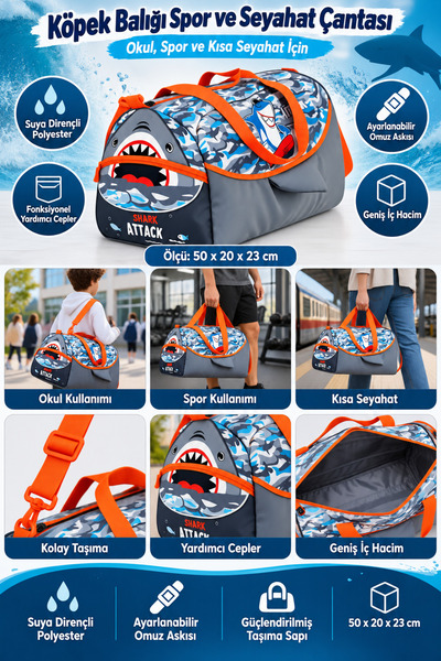 Dream Vest Shark Sports and Travel Bag Polyester Water Resistant 50X20X23 cm