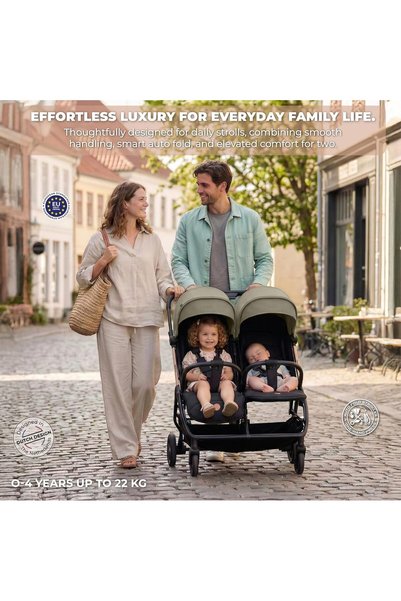 neobreez TWINEX Compact Autofold Folding Double Stroller, Twin Stroller-Beige/Black
