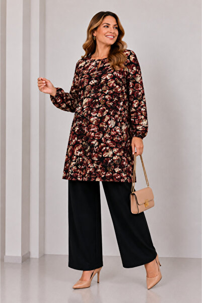Butik Ayseba Women's Patterned Plus Size Viscose Cotton Tunic with Elastic Sl...