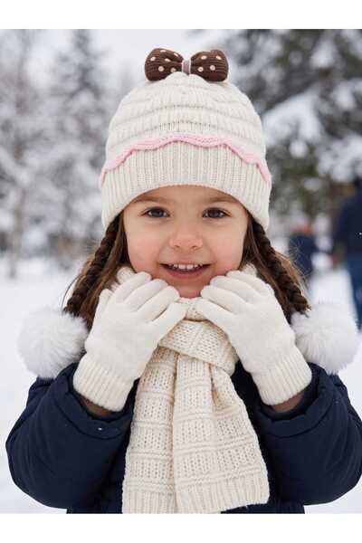 Aware Time Kitti 1-4 Years Old Girls' Lined Scarf, Beanie, Gloves 3-Piece Set