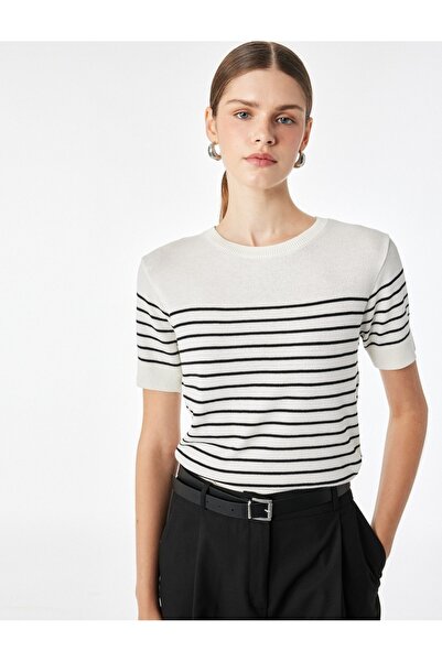 Koton Women's Knitwear T-Shirt 7Wak90283Ht Black Striped