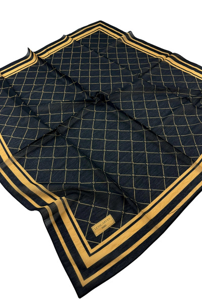 Lesscarves LS2211 Μοτίβο Βαμβακερό Μεταξωτό Φουλάρι 90x90 εκ. 11-Μαύρο-Μουσταρδί