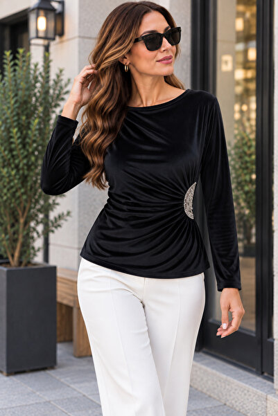 Kokosh moda Διαχρονική κομψότητα Γυναικεία βελούδινη μπλούζα με λάμψη και πέτ...