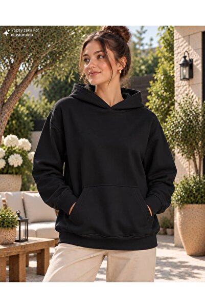 caddekombin Women's Hooded Oversize Sweatshirt - Plain Basic Cotton Sweatshir...
