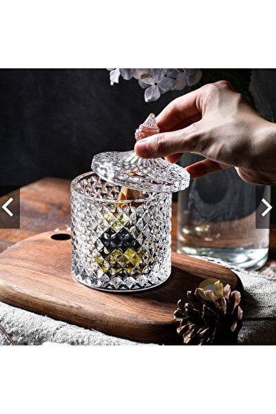 FUFU Crystal Candy Box With Lid - Glass Covered Sugar Bowl and Cookie Jar - Weave Design Dish