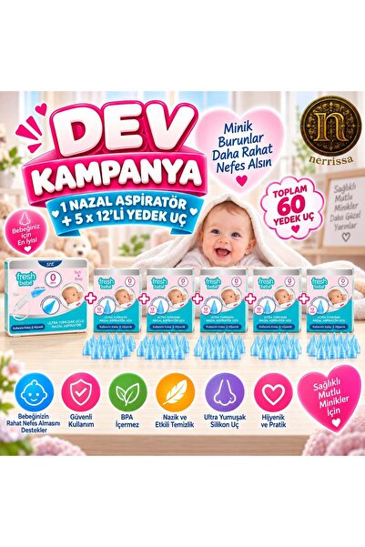 SANTASYA Fresh Bebe Nazal Aspiratör ve (ARTI 5) Yedek Uç Seti – Bebek Burun T...