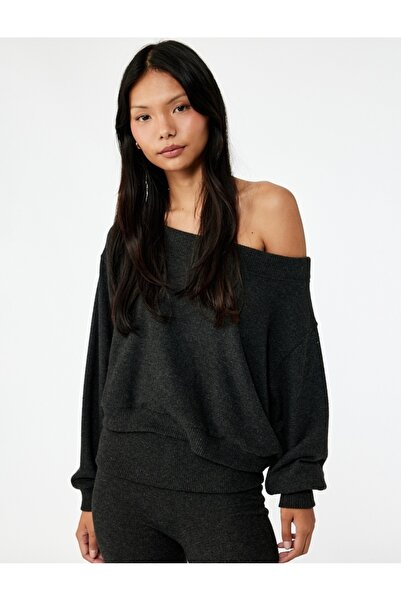 Koton Women's T-Shirt 7Wal10145Ik Anthracite