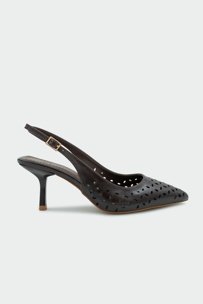 LAMİNTA Punch Laser Cut Women's Heeled Shoes - Light Brown Shiny