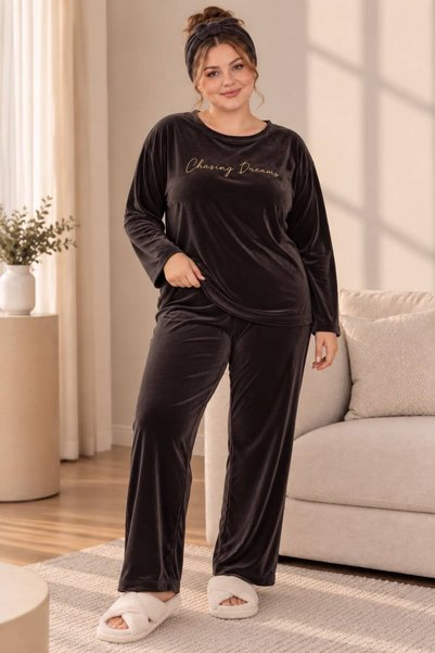 lacelove Plus Size Velvet Women's Pajama Set - Super Soft Velvet