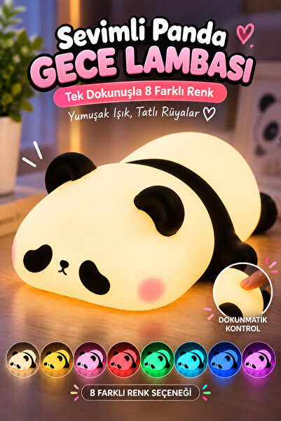 OpenCity Panda Gece Lambası 8 Renk Değiştiren Dokunmatik Silikon Şarjlı Çocuk...