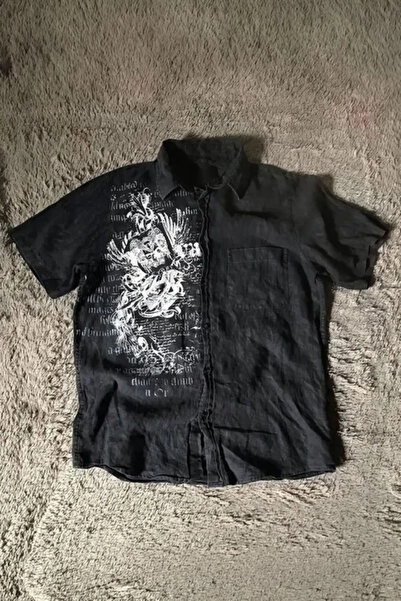 BALİNA Siyah Grunge Tipografik Gotik Y2K Unisex Gömlek