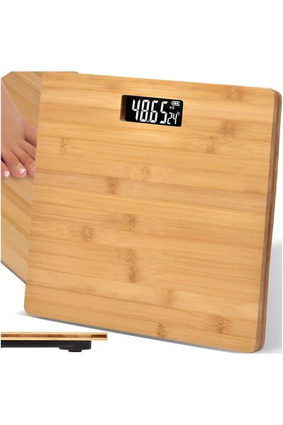 NO BRAND Cântar electronic de baie BAMBUS cu display LCD, antiderapant, 180 KG