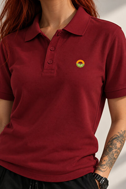 remonz Bordo Minimalist Logolu Polo Yaka Kısa Kollu Tişört