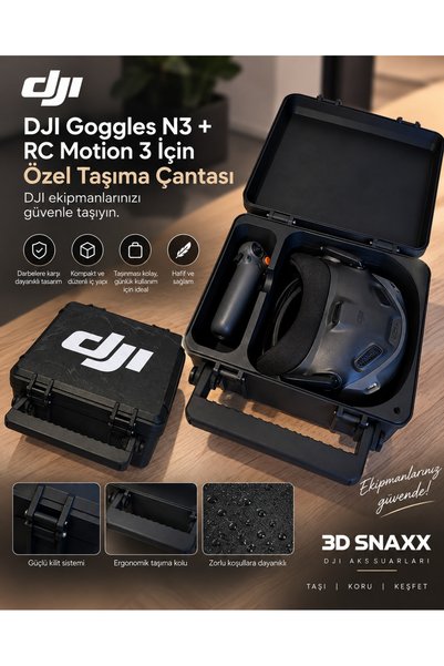 3D snaxx DJI Goggles N3 ve RC Motion 3 Uyumlu Sert Taşıma ve Saklama Kutusu – 23x23x13 cm