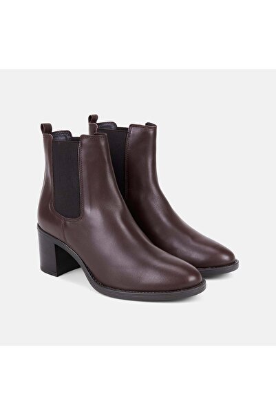 Desa Women's Bitter Brown Thick Heeled Leather Chelsea Boots