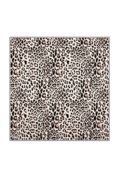 Bursa İpek Beige Leopard Pattern Silk Handkerchief