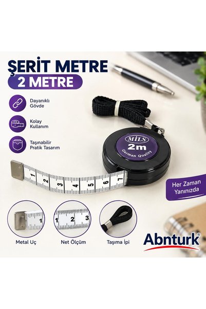 abnturk 1 Adet 2 Metre Mezura Boyun Askılı Dayanıklı Gövde Taşınabilir Pratik...